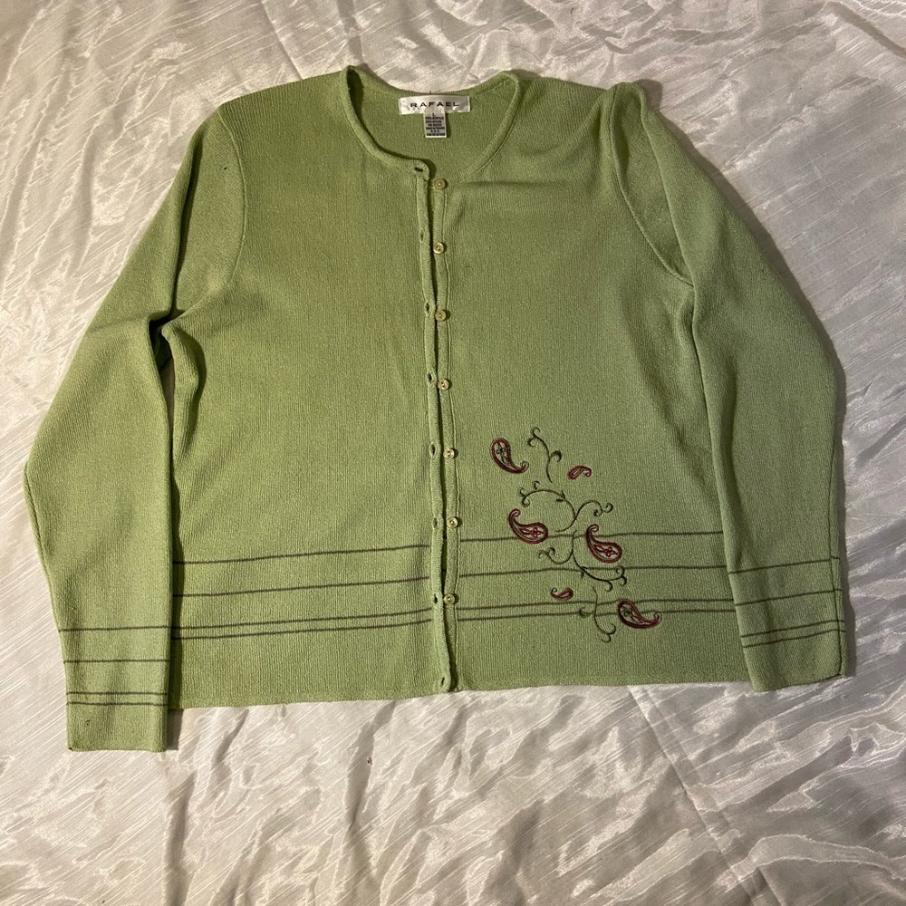 Green Embroidered Cardigan